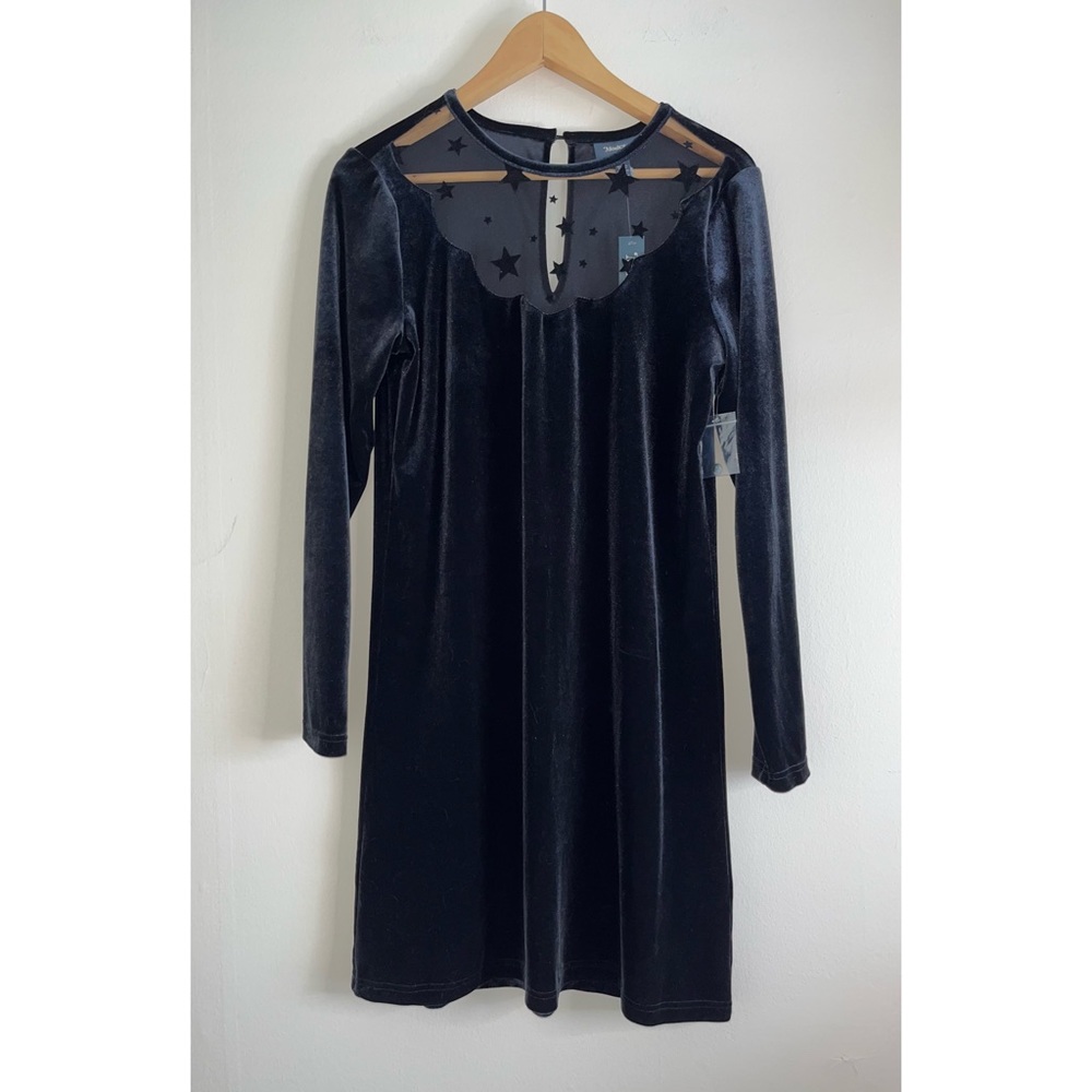 NWT ModCloth Mini Dress Black Velvet Medium Stars Celestial Witchy Whimsigoth - Picture 3 of 10